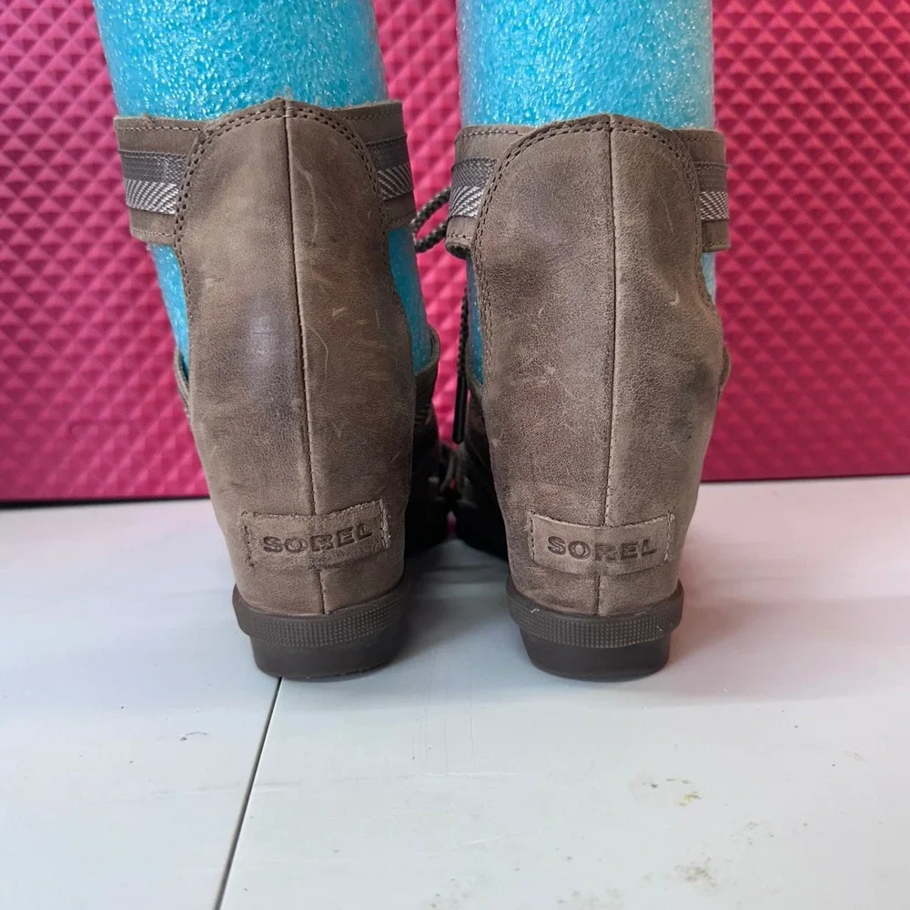Boho Sorel Joanie II Lace Wedge Sandals Brown Leather Women Size 8 - Picture 9 of 11